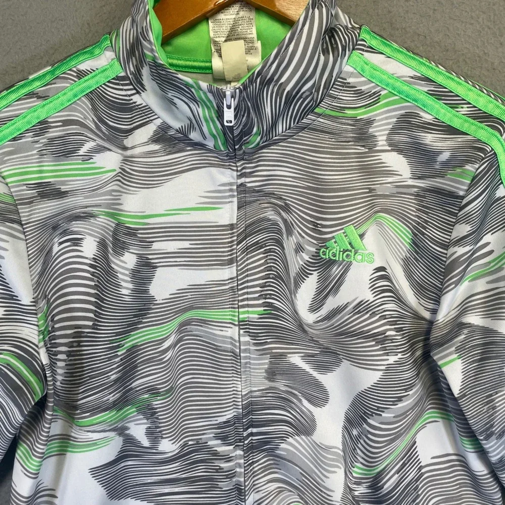 Adidas Youth Track Jacket Large 14/16 Gray Green Camo Full Zip 3 Stripe
